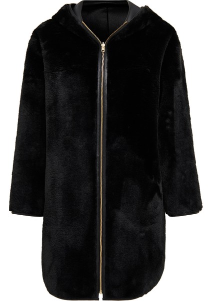 Artesina Kadın Siyah Kapüşonlu Teddy Deri Kaban 24WGP5287FF