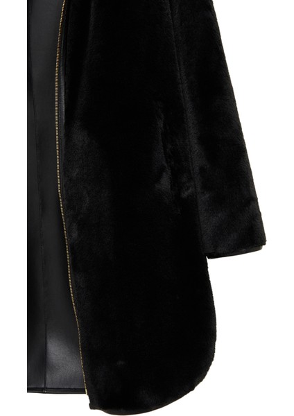 Artesina Kadın Siyah Kapüşonlu Teddy Deri Kaban 24WGP5287FF