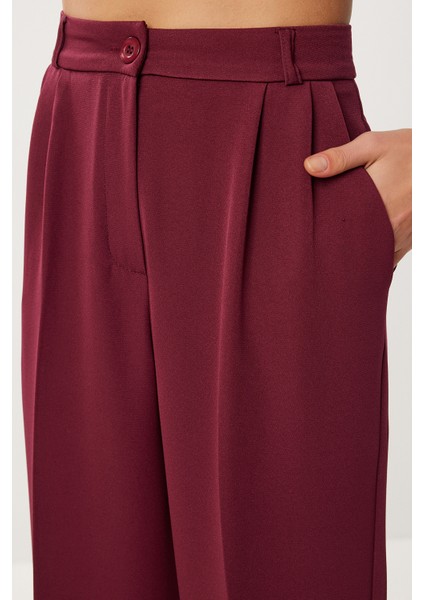 Pileli Dokuma Palazzo Pantolon LDW0010 Bordo indirimleri