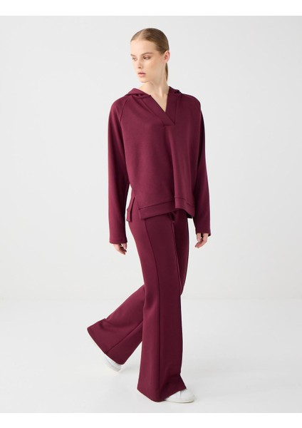 Bordo Yüksek Bel Bol Paça Modal Jogger Pantolon modelleri