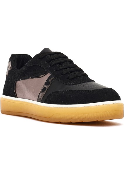 Kadın Siyah Bağcıklı Kalın Tabanlı Desenli Deri Sneaker 25AFE145314