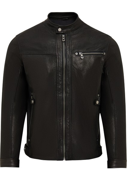 Towns Erkek Siyah Slim-Fit Kısa Deri Ceket 25WGF65872Z