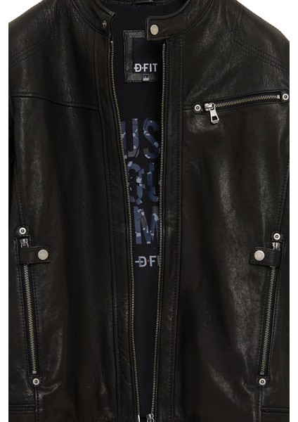 Towns Erkek Siyah Slim-Fit Kısa Deri Ceket 25WGF65872Z