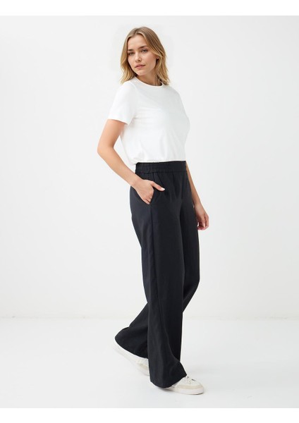 Siyah Normal Paça Beli Lastikli Dokuma Pantolon fiyatları