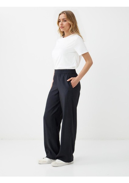 Siyah Normal Paça Beli Lastikli Dokuma Pantolon modelleri