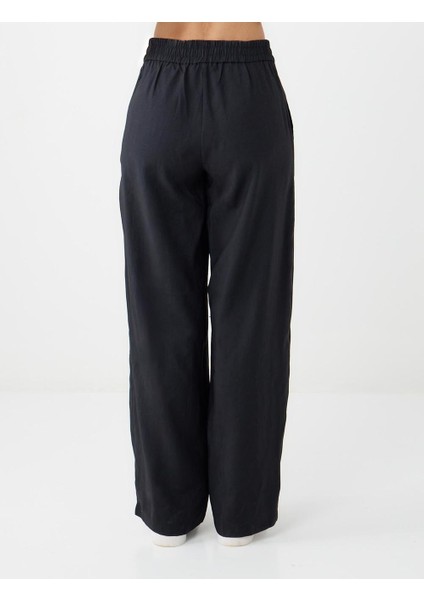 Siyah Normal Paça Beli Lastikli Dokuma Pantolon indirimleri