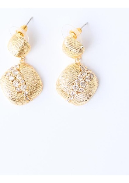 Altın Rengi Taş Detaylı Yuvaralak Sallanan Küpe