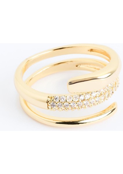 Altın Rengi Parlak Taş Detaylı Sarmal Yüzük fiyatları