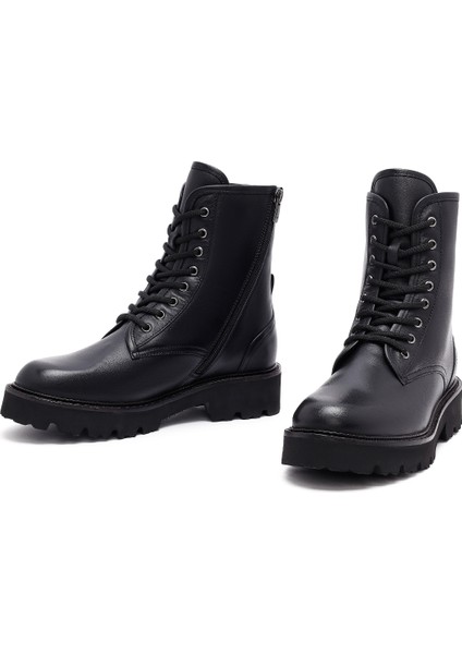 Kadın Siyah Fermuarlı Deri Postal Bot 25WFD281218 modelleri