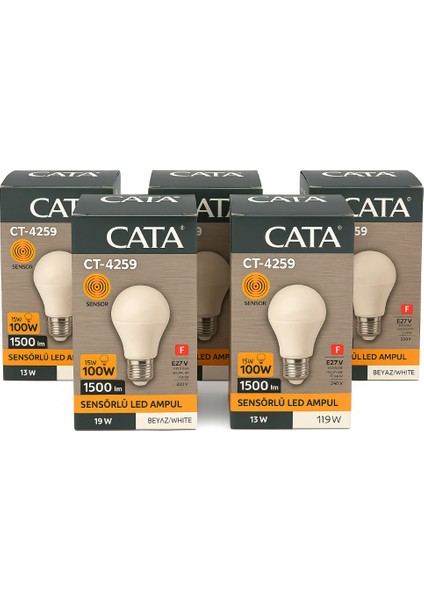 CT-4259 15 W Sensörlü LED Ampul Beyaz 5 Li Paket