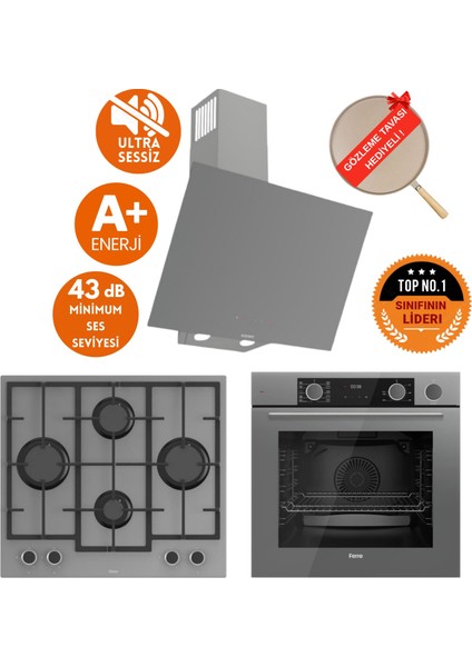 Fryart&silentart-Steamart Onve Sessiz Antrasit Gri Ankastre Set ( D079-SA + XE64CPR + LN388)