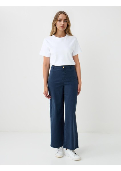 Lacivert Normal Bel Ispanyol Paça Dokuma Pantolon