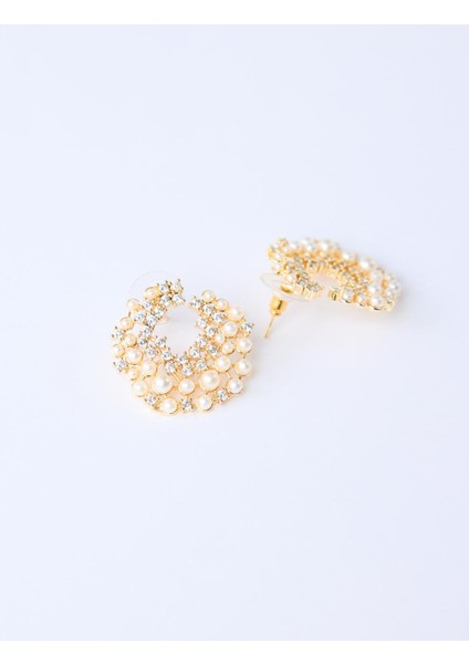 Altın Rengi Inci Detaylı Işıltılı Küpe fiyatları