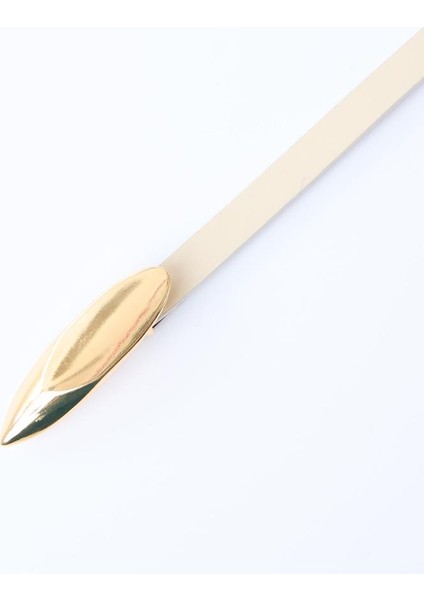 Bej Parlak Metal Detaylı Deri Görünümlü Kemer