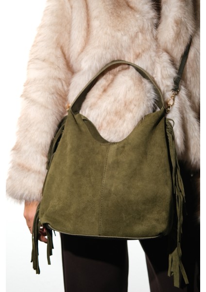 Vals Yeşil Süet Hakiki Deri Püsküllü Kadın Kol Çantası fiyatları