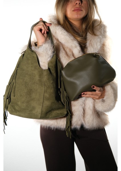 Vals Yeşil Süet Hakiki Deri Püsküllü Kadın Kol Çantası fırsatları