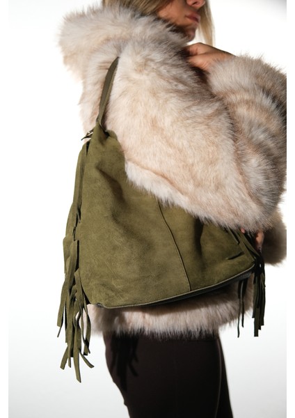 Vals Yeşil Süet Hakiki Deri Püsküllü Kadın Kol Çantası indirimleri