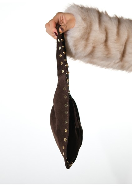 Antıno Kahverengi Süet Hakiki Deri Troklu Kadın Kol Çantası modelleri