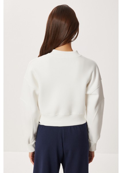 Fermuarlı Şardonlu Örme Sweatshirt LAN0085 Ekru indirimleri