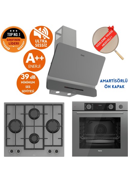 Fryart&silentart-Steamart Anda Sessiz Antrasit Gri Ankastre Set ( D088-SA + XE64CPR + LN388)