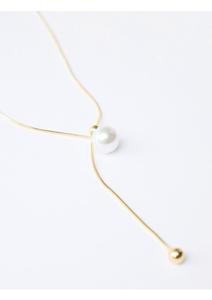 Altın Rengi Inci Detaylı Metal Top Figürlü Ayarlanabilir Kolye modelleri