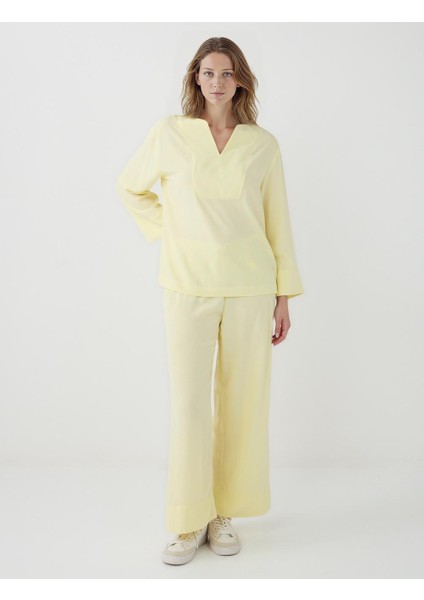 Sarı Normal Paça Normal Bel Düz Kesim Dokuma Pantolon