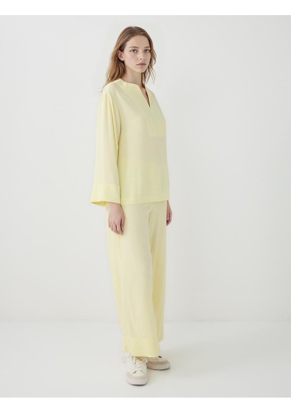 Sarı Normal Paça Normal Bel Düz Kesim Dokuma Pantolon modelleri