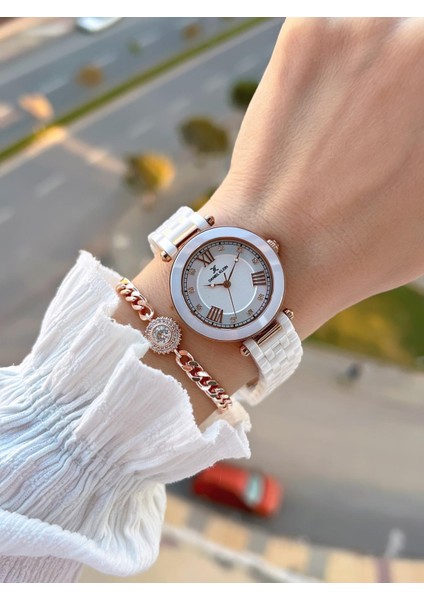 Seramik Kordon Taşlı Kadran 2 Yıl Garantili 3 Atm Kadın Kol Saati+Bileklik Hediyeli Sm3 fiyatları