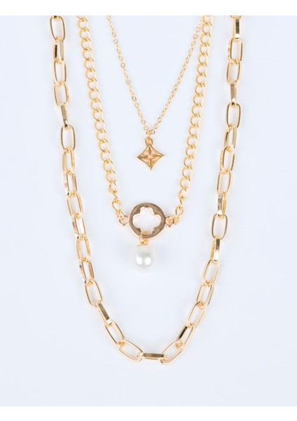 Altın Rengi Inci Detaylı Çok Zincirli Ayarlanabilir Kolye fiyatları