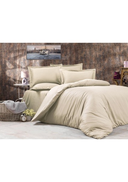 Saten Lastikli Çarşaflı Açık Kahve Tek Kişilik Nevresim Takımı