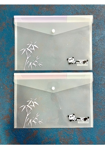 2’li Şeffaf Tek Bölmeli Panda Desenli Çıtçıtlı Mor Pembe A4 Dosya/belge Dosyası/düzenleyici Klasör