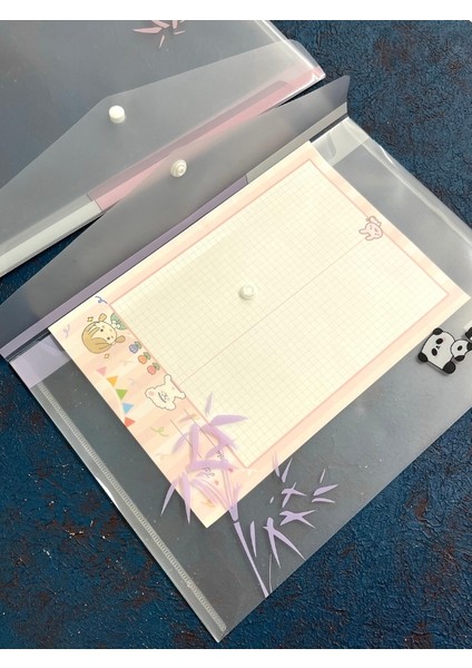 2’li Şeffaf Tek Bölmeli Panda Desenli Çıtçıtlı Mor Pembe A4 Dosya/belge Dosyası/düzenleyici Klasör indirimleri