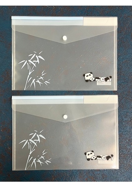 2’li Şeffaf Tek Bölmeli Panda Desenli Çıtçıtlı Mavi Pembe A4 Dosya/belge Dosyası/düzenleyici Klasör