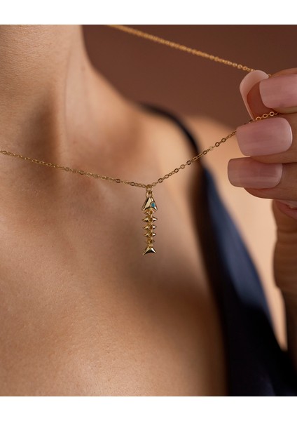925 Ayar Gümüş Altın Renkli Balık Kılçığı Kolye - Silveria Jewels