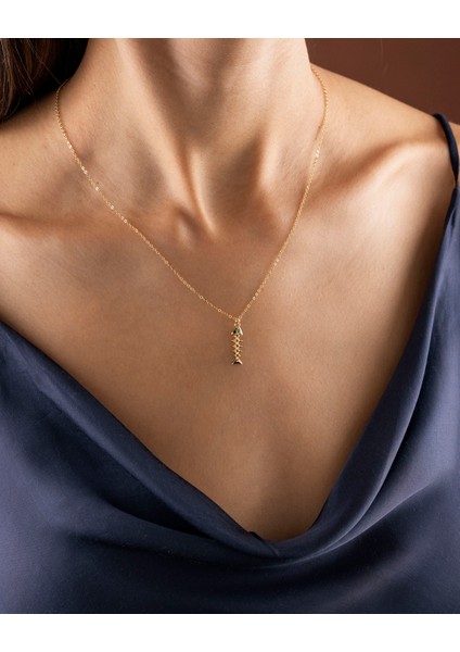 925 Ayar Gümüş Altın Renkli Balık Kılçığı Kolye - Silveria Jewels modelleri