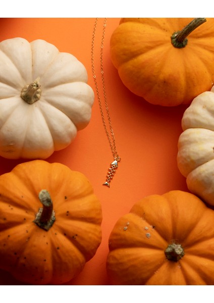 925 Ayar Gümüş Altın Renkli Balık Kılçığı Kolye - Silveria Jewels fırsatları