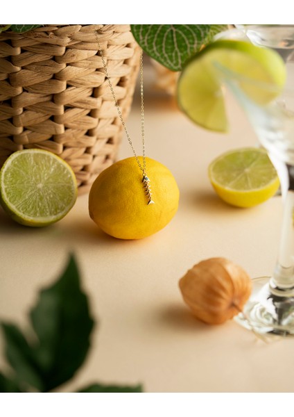 925 Ayar Gümüş Altın Renkli Balık Kılçığı Kolye - Silveria Jewels