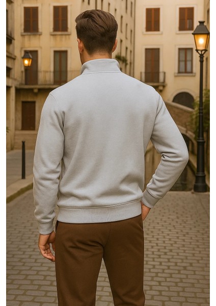 Erkek Kışlık Polo Yaka Gri Fermuarlı Sweatshirt indirimleri