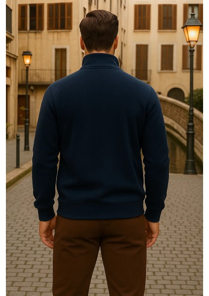 Erkek Kışlık Polo Yaka Lacivert Fermuarlı Sweatshirt indirimleri
