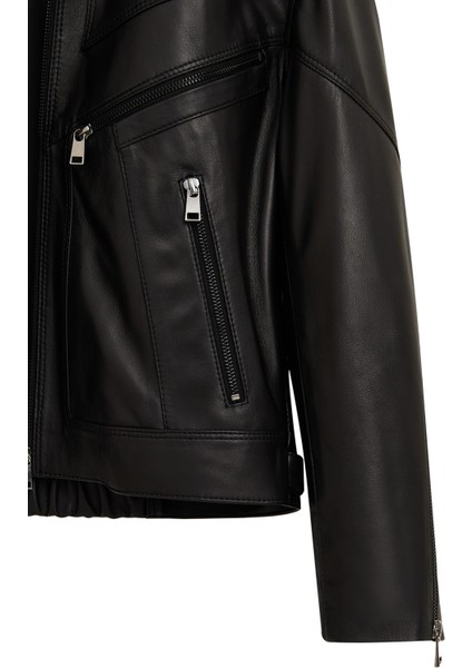 Vanessa Kadın Siyah Gömlek Yaka Kısa Oversize Deri Ceket 25WGD5325U4 indirimleri