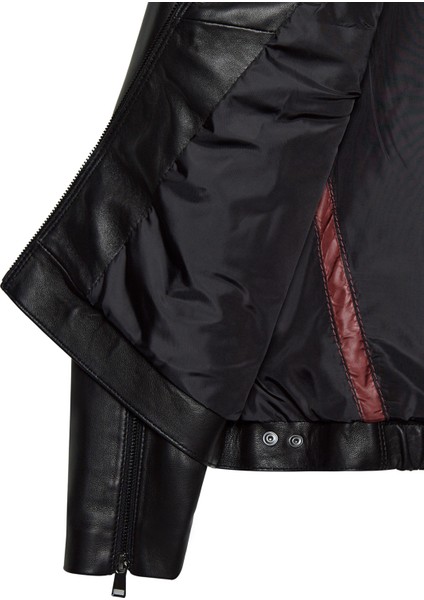 Vanessa Kadın Siyah Gömlek Yaka Kısa Oversize Deri Ceket 25WGD5325U4