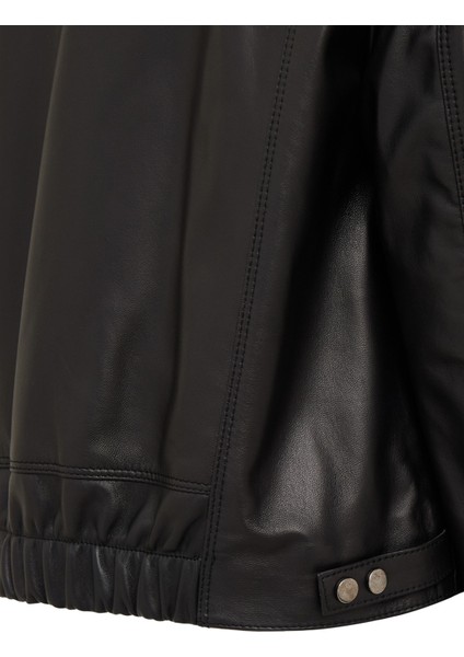 Vanessa Kadın Siyah Gömlek Yaka Kısa Oversize Deri Ceket 25WGD5325U4