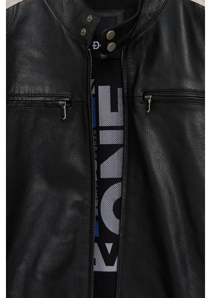 Middleton Erkek Siyah Slim-Fit Kısa Deri Ceket 25WGF6583CY