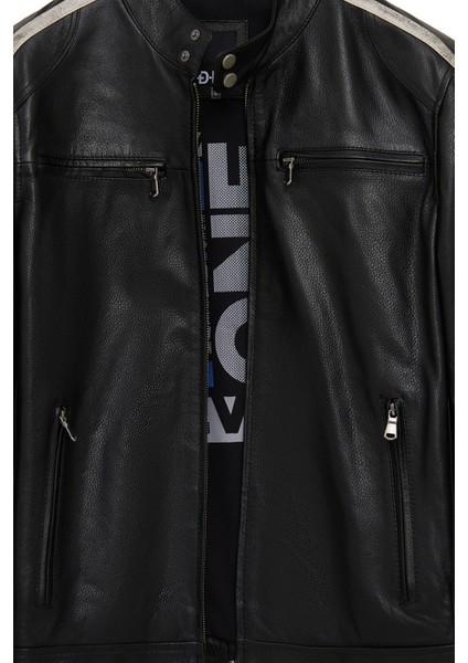 Middleton Erkek Siyah Slim-Fit Kısa Deri Ceket 25WGF6583CY