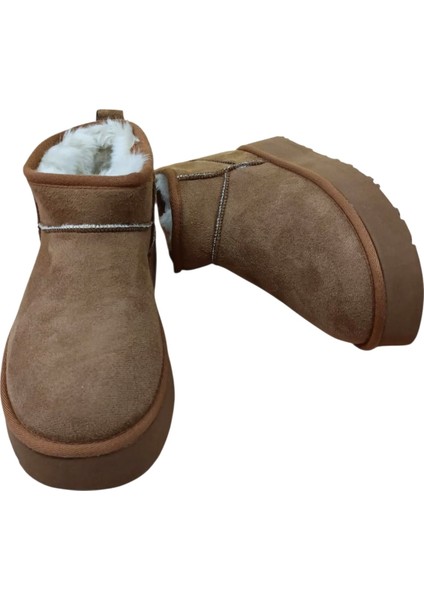 Ce&ce Bilekboy Kadın Süet Peluşlu Kalın Taban Günlük Bot Taba