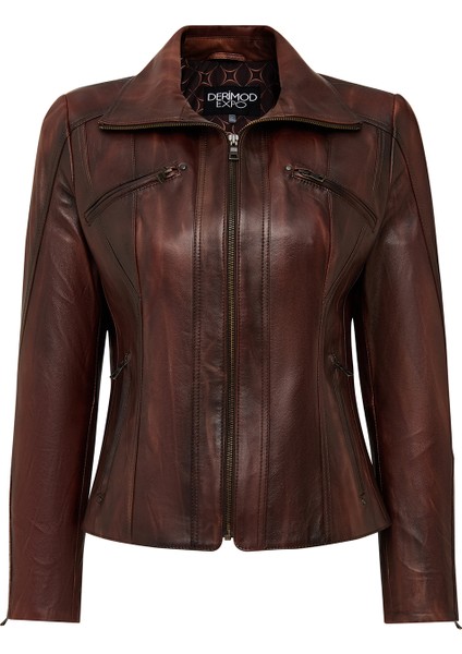 Janet Kadın Kahverengi Kısa Deri Ceket 25WGE5602NC