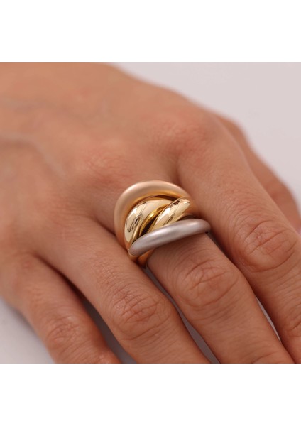 Nisera Sarmal Üç Renk Tasarım Altın Yüzük modelleri