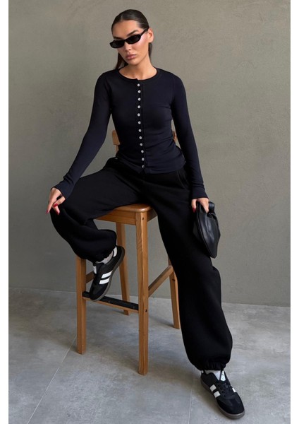 Siyah Geniş Paça Rahat Kalıp Lastikli Eşofman Altı MG2581 fırsatları