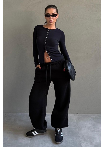 Siyah Geniş Paça Rahat Kalıp Lastikli Eşofman Altı MG2581 indirimleri
