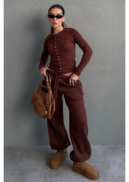 Acı Kahve Geniş Paça Rahat Kalıp Lastikli Eşofman Altı MG2581